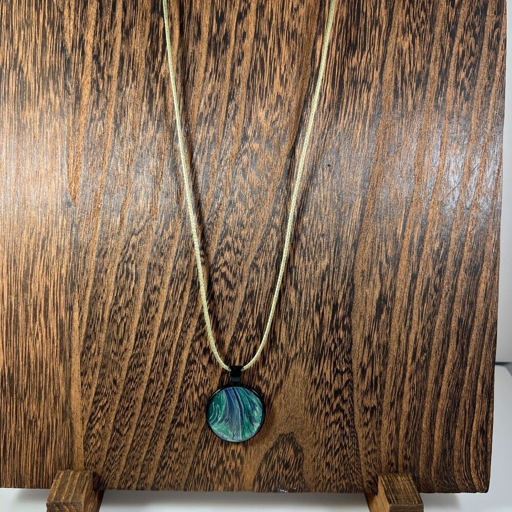 Acrylic Pour Pendant Necklace Handmade Art Gloss Finish Unique Charm